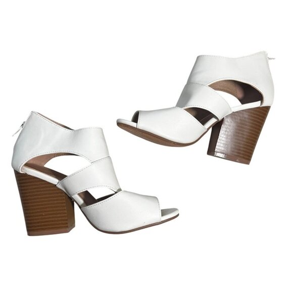 Yoki heels women's 6 white vegan leather chunky block heel strappy back zip - Picture 3 of 8